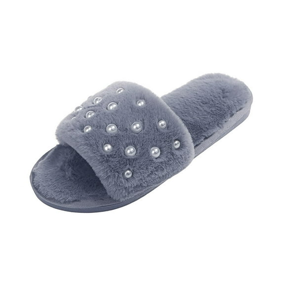 Wensltd Winter Cotton Slippers for Women Cute Warm Slides House Indoor Fluffy Plush Flat Shoes Black