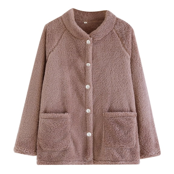 Wensltd Winter Fleece Lined Pajama for Women Button Down Long Sleeve Warm Thickened Solid Color Cozy Soft Home Sleepwear