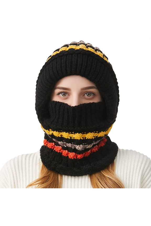 Winter Hat And Scarf Set for Women With Ear Flaps Color Block Warm Thick Hats Two Piece Set