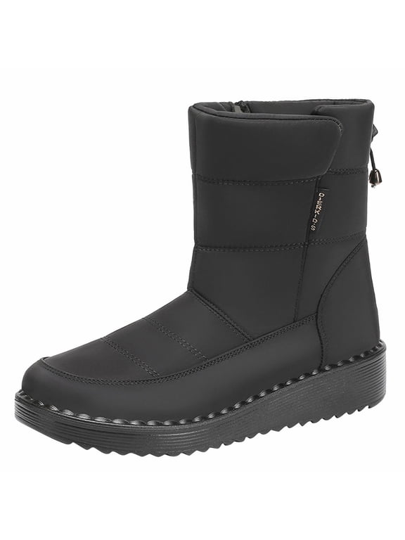 Winter Mid Calf Snow Boots for Women Solid Color Warm Plush Fuzzy Boots Fall Cozy Shoes Wide Width