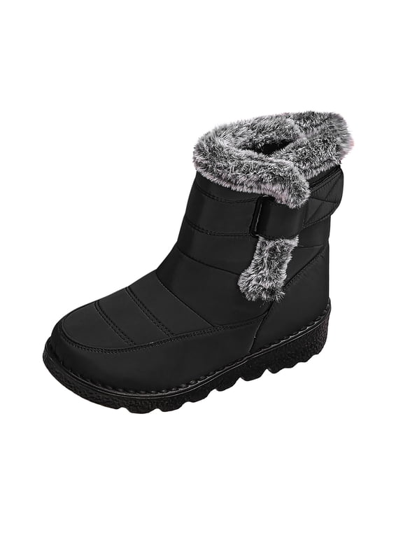Winter Mid Calf Snow Boots for Women Solid Color Warm Plush Fuzzy Boots Fall Cozy Shoes Wide Width