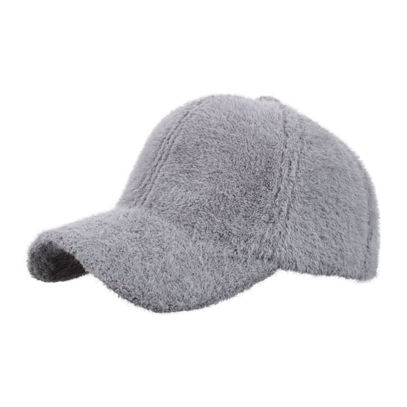 Wensltd Winter Plush Baseball Hat for Women Outdoor Solid Color Warm Style Cold Weather Black