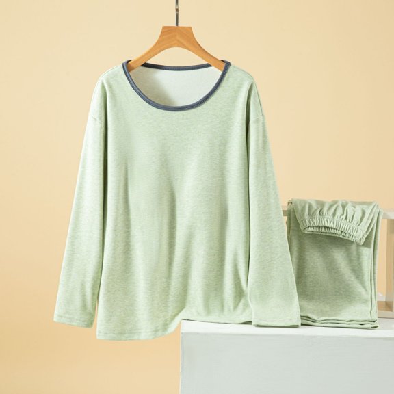 Wensltd Winter Thermal Sets for Women Long Sleeve Underwear Top and Pants Warm Comfortable Home Clothes Green