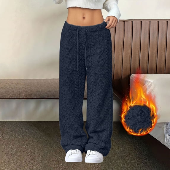 Wensltd Winter Warm Pants for Women Comfortable Elastic Waist Casual Loose Full Length Pants