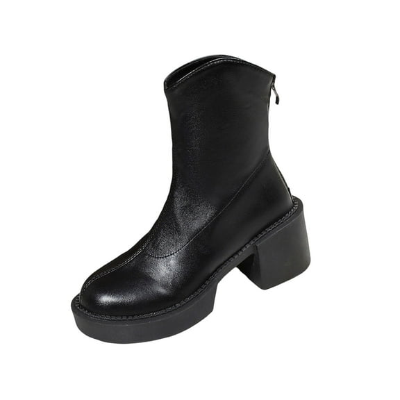 Wensltd Women Ankle Boots Low Heel Solid Color Fashion Wide With Black Wedge Booties