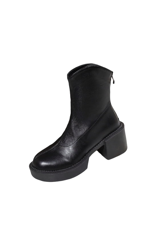 Women Ankle Boots Low Heel Solid Color Fashion Wide With Black Wedge Booties