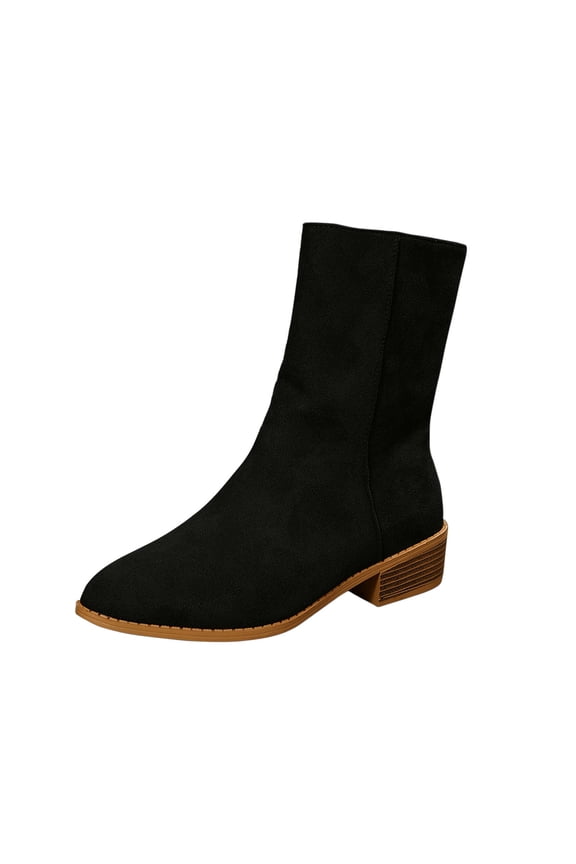 Women Ankle Boots Low Heel Solid Color Fashion Wide With Black Wedge Booties