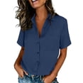 thumbnail image 1 of Wensltd Women Basic Solid Color Blouse Casual V Neck Long Sleeve Tunic Cotton Linen Top Travel Vacation Spring Summer Navy XL, 1 of 9