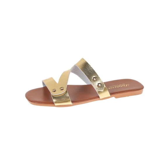 Wensltd Women Beach Sandals Comfortable Wide Width Round Toe Open Toe Ankle Strap Shoes for Summer Beach Vacation Walking Sandals Gold