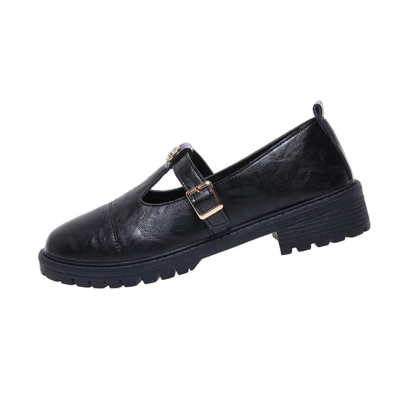 Wensltd Women Black Loafers Thick Sole Shoes Spring Summer Vintage Style Wide Width Large Size Comfortable Daily Shoes