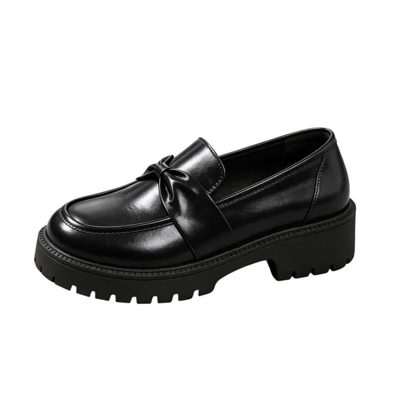 Wensltd Women Bowknot Loafers Wide Width Chunky Block Sole Slip On Dress Shoes Daily Shoes Daily Outdoor Wear