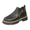 thumbnail image 1 of Wensltd Women British Style Flat Boots Side Zip Round Toe Chunky Low Heel Casual Fall Boots Black, 1 of 9