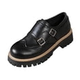 thumbnail image 1 of Wensltd Women British Style Loafers Solid Color Round Toe Chunky Shoes Women Wide Width Shoes, 1 of 9