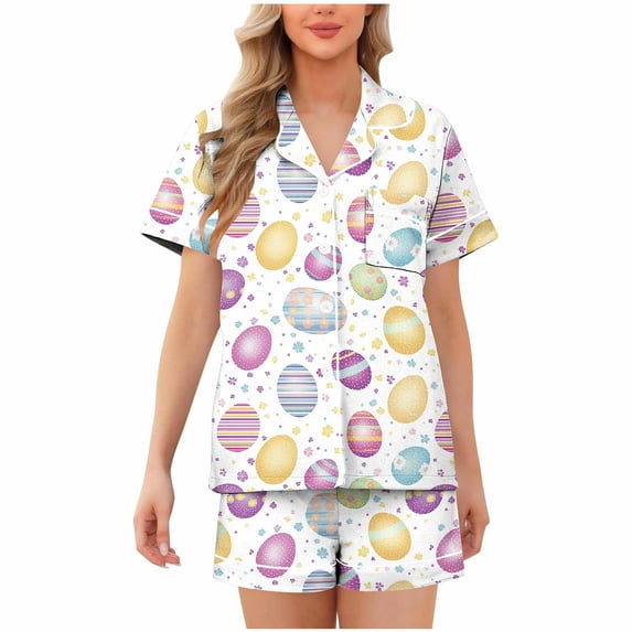 Wensltd Women Button Front Collared Neck Top and Shorts Pajama Set Soft Breathable Relaxed Fit Casual Home Sleep Wear Lightweight Yellow