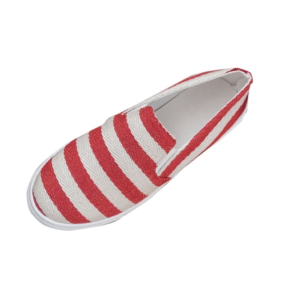 Wensltd Women Canvas Flats Striped Print Round Toe Spring Lightweight Shoes for Running Work Walking