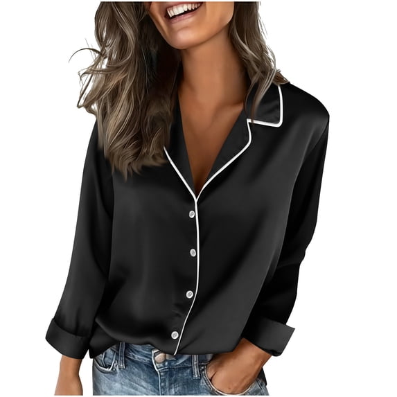 Wensltd Women Casual Button Down Shirt Loose Fit Soft Comfortable Long Sleeve Blouse Trendy Spring Fall Top