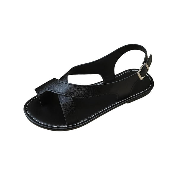 Wensltd Women Casual Sandals Round Toe Solid Color Flat Sandals Summer Casual Wear Comfortable Soft Outdoor Daily Shoes