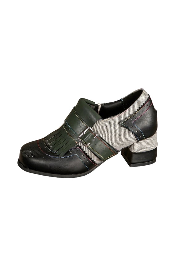 Women Closed Toe Comfort Low Heel Shoes Side Zipper British Style Wedding Evening Dress Shoes