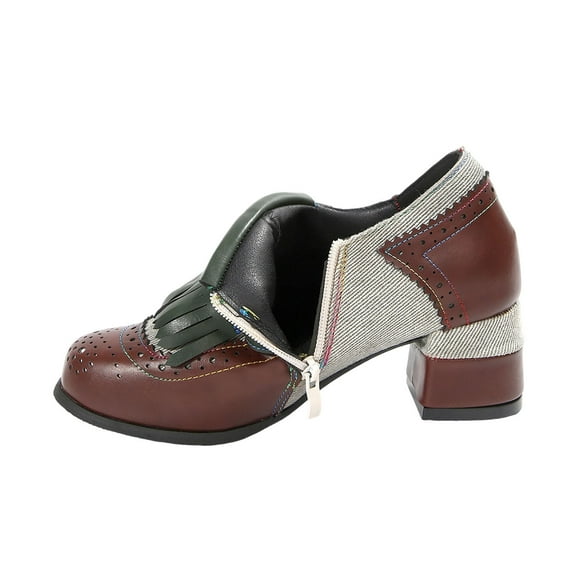 Wensltd Women Closed Toe Comfort Low Heel Shoes Side Zipper British Style Wedding Evening Dress Shoes