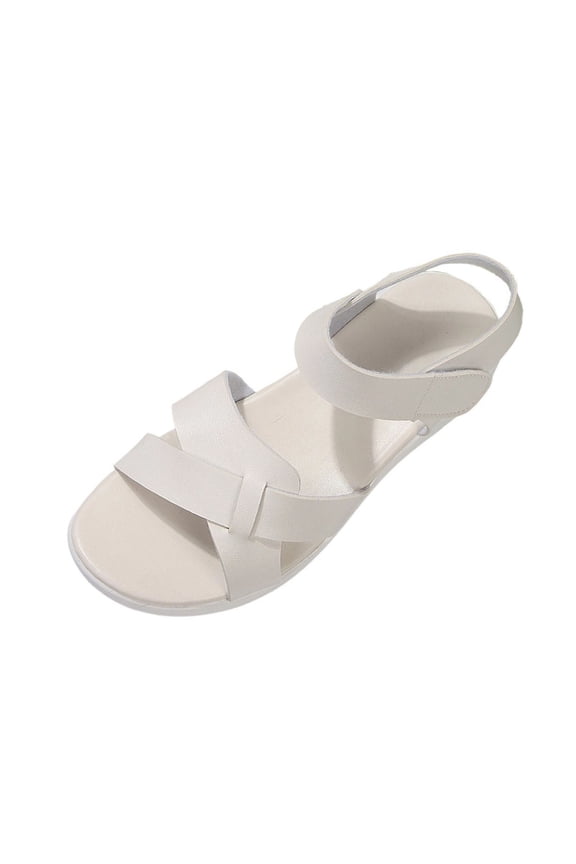 Women Comfy Elastic Cross Strap Flat Sandals Solid Color Soft Lightweight Open Toe Summer Casual Shoes