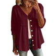 thumbnail image 1 of Wensltd Women Cotton Linen Tops Spring Summer Button 3/4 Sleeve Tops Cardigan, 1 of 7