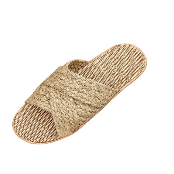 Wensltd Women Cross Woven Slide Slippers Open Toe Slip On Flat Base Indoor Slide Slippers for Summer Daily Beige
