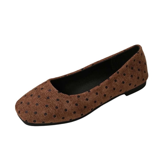 Wensltd Women Daily Ballet Flats Square Toe Slip On Flat Shoes Spring Summer Walking Solid Color Brown