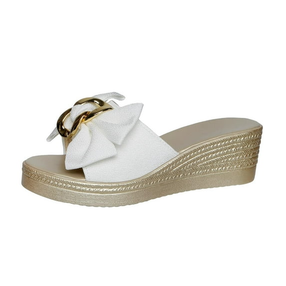 Wensltd Women Elegant Wedge Sandals Solid Color Bowknot Summer Thick Sole Comfortable Stylish Walking Fashion Sandals