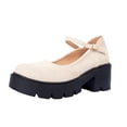 thumbnail image 1 of Wensltd Women Fashion Casual Loafers Round Toe Shallow Mouth Thick Sole Chunky Heel Slip-On Shoes Brown, 1 of 4