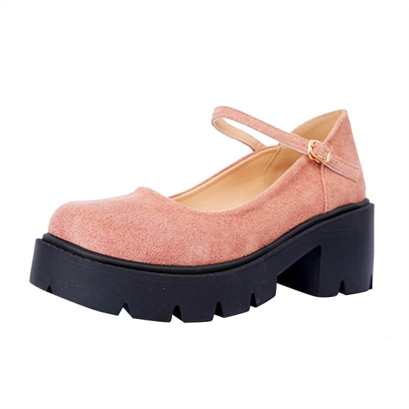 Wensltd Women Fashion Casual Loafers Round Toe Shallow Mouth Thick Sole Chunky Heel Slip-On Shoes