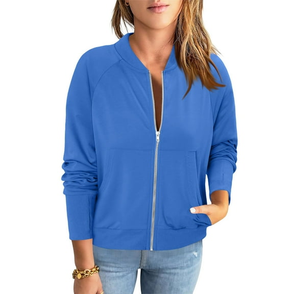 Wensltd Women Fashion Jacket Lightweight Long Sleeve No Hood Casual Spring Fall Outerwear Jacket Zipper