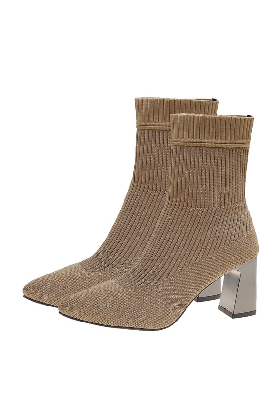 Women Fashion Short Boots Fall Winter Solid Color Casual Comfortable Knit Stretch Sock Booties High Heel for Party Wedding