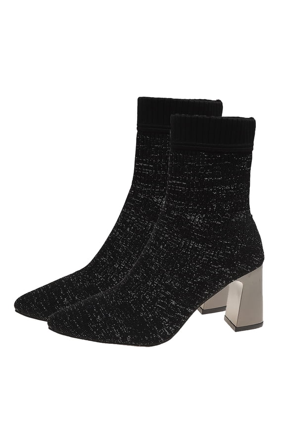Women Fashion Short Boots Fall Winter Solid Color Casual Comfortable Knit Stretch Sock Booties High Heel for Party Wedding