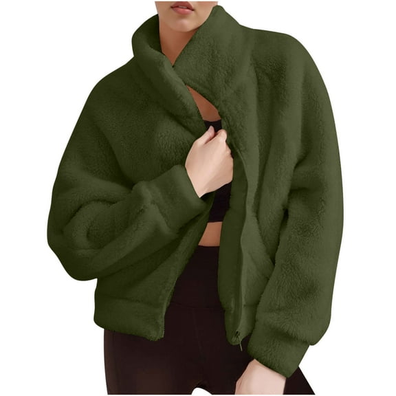 Wensltd Women Fleece Jackets Warm Long Sleeve Fall Winter Outfits Casual Loose Outwear Coats