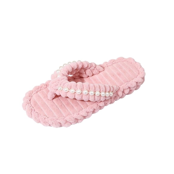 Wensltd Women Flip Flops Striped Plush Upper Flat Soft House Slippers Casual Indoor Shoes for Autumn Winter Wear