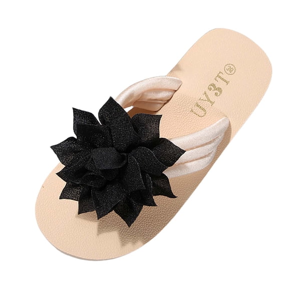 Wensltd Women Flower Flip Flops Lightweight Beach Sandals Daily Casual Soft Sole Sandals Black