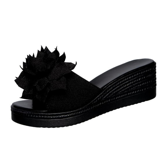 Wensltd Women Flower Solid Color Wedge Sandals Open Toe Slip On Summer Casual Vacation Beach Shoes Comfortable Trendy Breathable Design