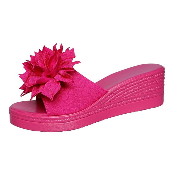 Wensltd Women Flower Solid Color Wedge Sandals Open Toe Slip On Summer Casual Vacation Beach Shoes Comfortable Trendy Breathable Design