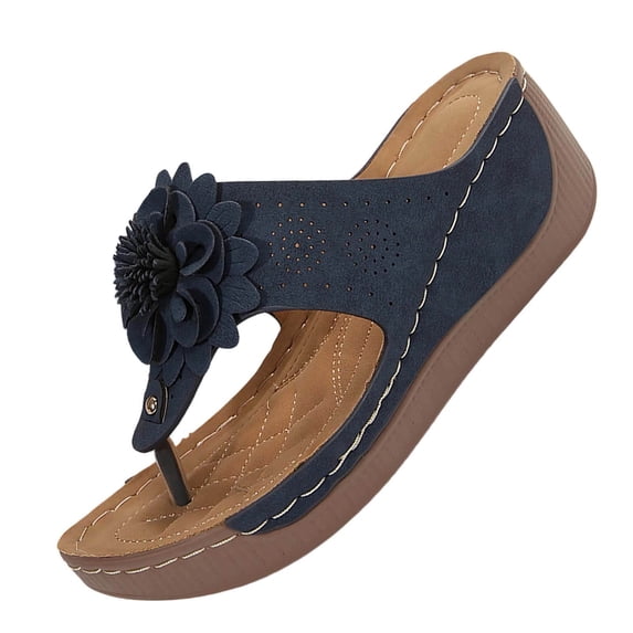Wensltd Women Flower Thong Sandals Comfort Soft Soled Lightweight Casual Slippers Wide Width All Seasons