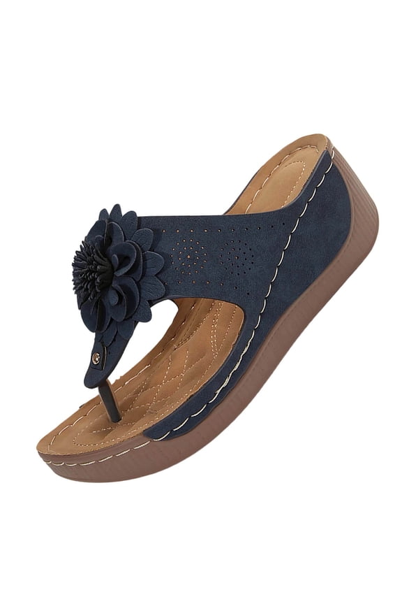 Women Flower Thong Sandals Comfort Soft Soled Lightweight Casual Slippers Wide Width All Seasons