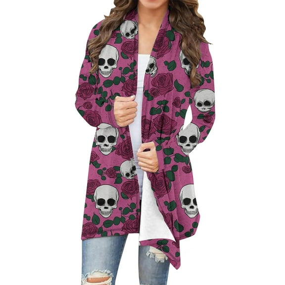 Wensltd Women Halloween Long Sleeve Open Front Cardigan Pattern Pumpkin Lightweight Coat