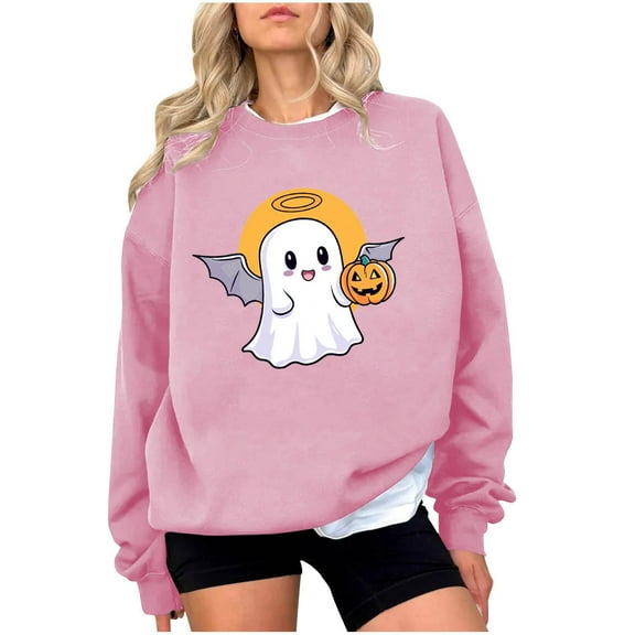 Wensltd Women Halloween Sweatshirt Loose Graphic Pullover Fall Long Sleeve Tops