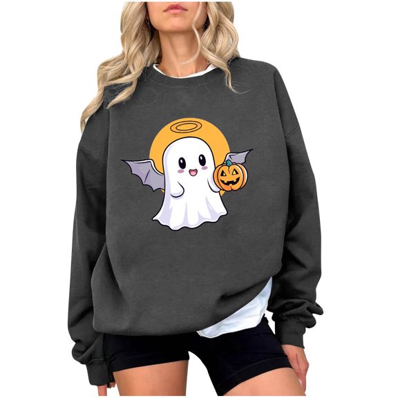 Wensltd Women Halloween Sweatshirt Loose Graphic Pullover Fall Long Sleeve Tops