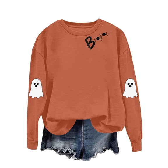 Wensltd Women Halloween Sweatshirts Loose Long Sleeve Round Neck Shirt Funny Graphic Pullover Blouses