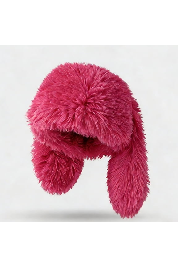 Women Hats Winter Warm Knit Beanie Cartoon Rabbit Ear Design Plush Lined Hats Cute Style for Cold Weather Daily Wear Hot Pink