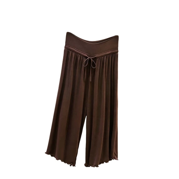Wensltd Women High Waist Drawstring Wide Leg Pants Solid Color Casual Loose Flowy Trousers Summer
