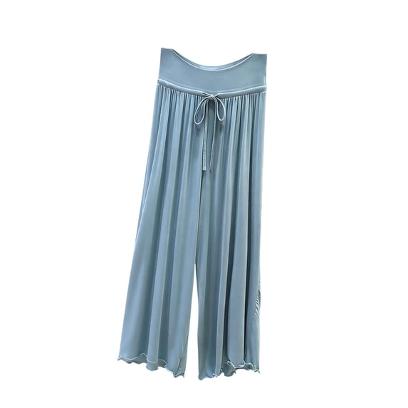 Wensltd Women High Waist Drawstring Wide Leg Pants Solid Color Casual Loose Flowy Trousers Summer