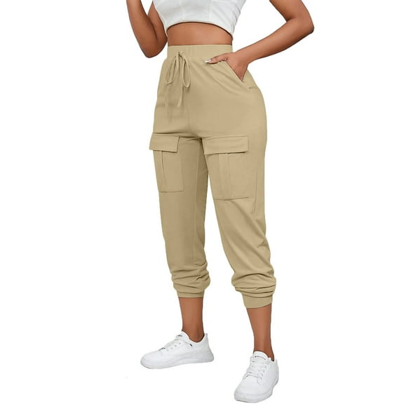 Wensltd Women High Waisted Cargo Pants with Pockets Casual Trousers