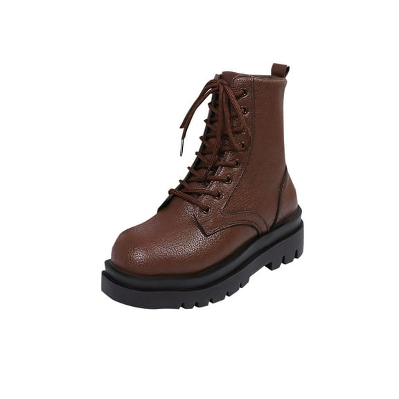 Wensltd Women Hiking Boots Lace Up Chunky Low Heel Winter Classic Wide Width Short Boots Brown