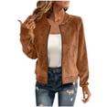 thumbnail image 1 of Wensltd Women Jacket Zip Front Windproof Fashion Solid Round Neck Outerwear Short Jacket with Pocket, 1 of 8